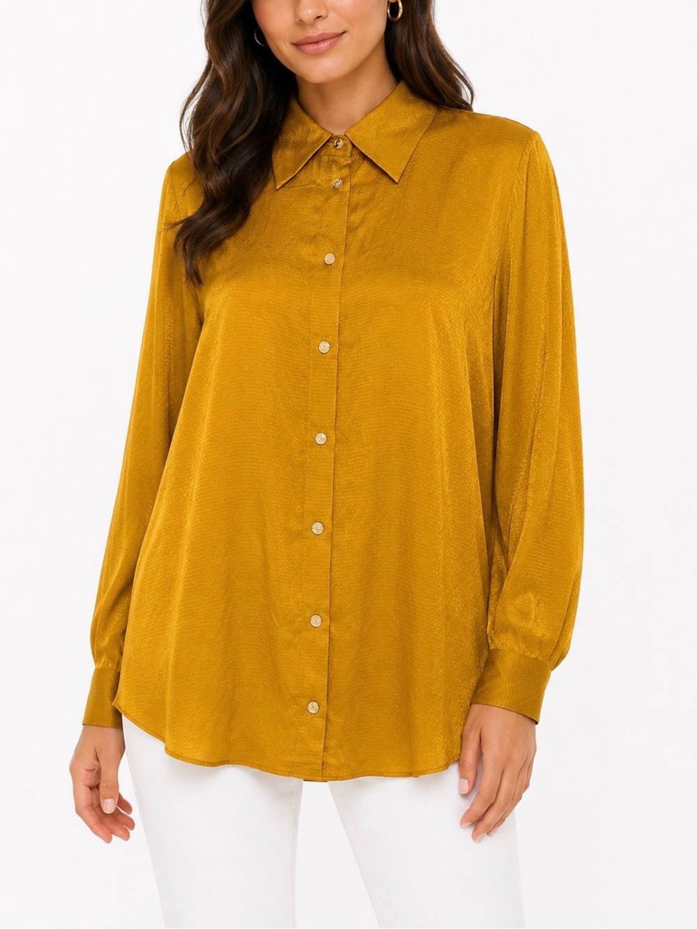 Michael Kors Mustard Button-Front Satin Blouse